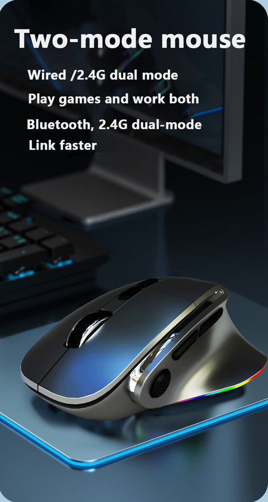 Ergonomic Wireless Gaming Mouse with Dual Bluetooth & RGB