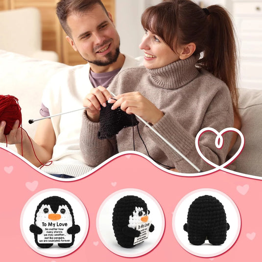 Gifts for Him Her Boyfriend Girlfriend Birthday Christmas, To My Love Handmade Crochet Penguin I Love You Gift for Couples Wife