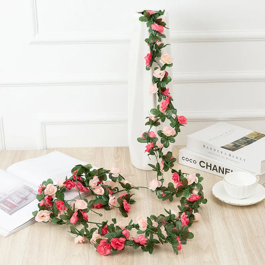 250cm Artificial Rose Garland – Colorful Fake Flower Vine for Wedding, Home & Christmas Decor