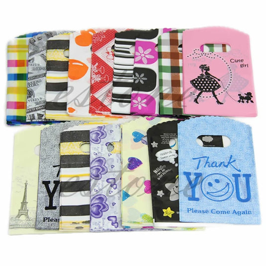 50pcs Pretty Mixed Pattern Plastic Gift Shopping Candy Bag Cookie&Candy Bag For Biscuits Snack Baking Packaging Bags & Pouches
