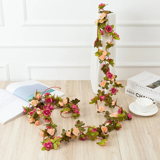 250cm Artificial Rose Garland – Colorful Fake Flower Vine for Wedding, Home & Christmas Decor