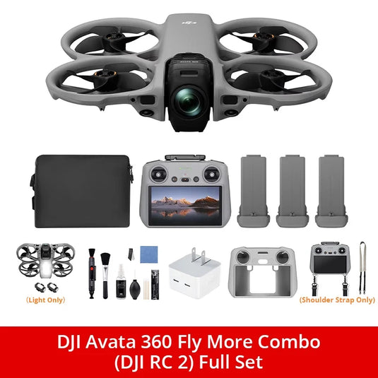 DJI Avata 360 Fly More Combo (DJI RC 2) Drones With a Camera FPV Drone 4k Professional 360° Panorama Obstacle Avoidance 12KM Transmission DJI Drone With Optional Accessory Flash Light Cleaning Kit Charger