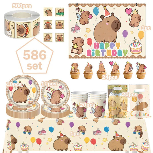 Capybara Decoration Birthday Party Pavors for Girls Capybara Tableware Set Cup Plate Balloons Gift Bags Happy Banner Supplies