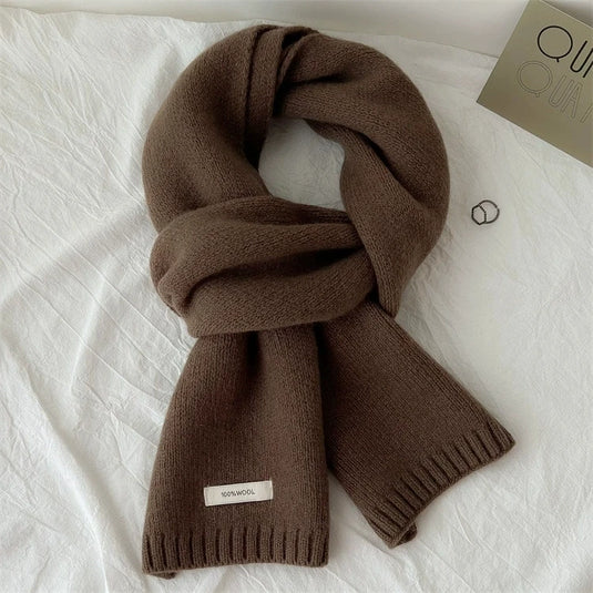 100% Wool Knit Long Scarf – Solid Color Unisex Scarf for All Seasons