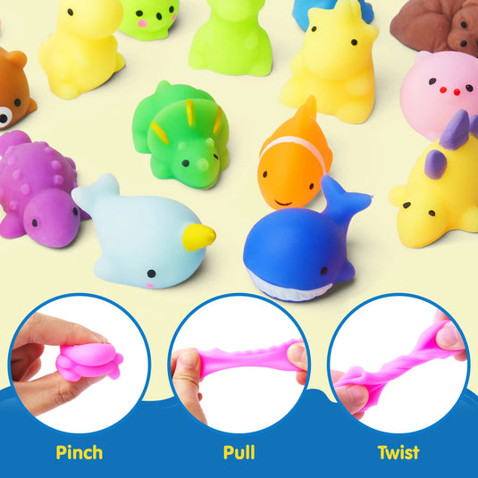 Joyfy 100 Pcs Mini Animals & Fruit Mochi Squishies for Kids Party Favor Toys Stress Relief Novelty Fidget Toys Birthday Gifts