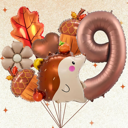 7pcs Autumn Pinecone Hedgehog Balloon Set 32 inch Brown Number 1-9 Birthday Balloon Thanksgiving Party Decoration Photo Props