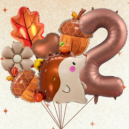 7pcs Autumn Pinecone Hedgehog Balloon Set 32 inch Brown Number 1-9 Birthday Balloon Thanksgiving Party Decoration Photo Props