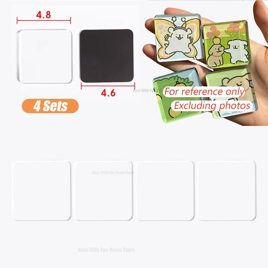 4~50Set DIY Fridge Magnet Craft Set Square Clear Acrylic Magnetic Set with Adhesive DIY Family Gifts for Home Kitchen Decoration