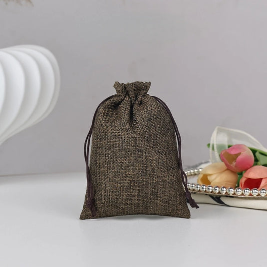 10pcs Natural Burlap Drawstring Bags Gift Packaging Bags Candy Snack Bag for Holiday Wedding Party Birthday Jewelry Pouches
