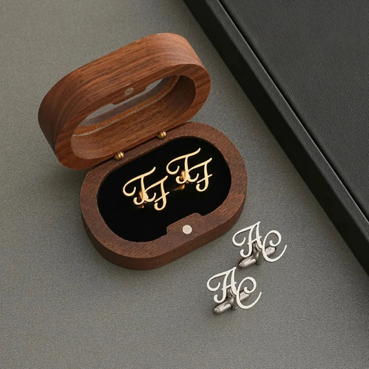 Personalized Initial Wooden Cufflinks | Custom Wedding Gift for Groomsmen, Dad, Husband & Him