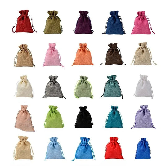 10pcs Natural Burlap Drawstring Bags Gift Packaging Bags Candy Snack Bag for Holiday Wedding Party Birthday Jewelry Pouches