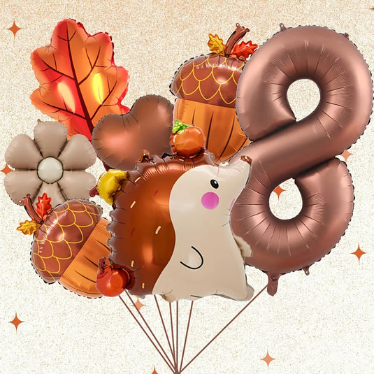 7pcs Autumn Pinecone Hedgehog Balloon Set 32 inch Brown Number 1-9 Birthday Balloon Thanksgiving Party Decoration Photo Props