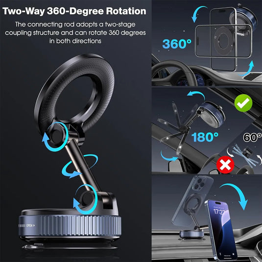 360° Foldable Magnetic Phone Holder – Suction Mount for Car Dashboard, Desk & Gym
