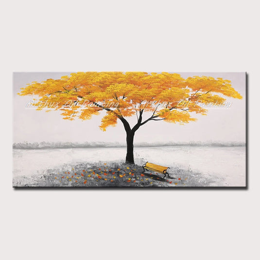 Large Hand-Painted Palette Knife Tree Oil Painting on Canvas, Modern Abstract Landscape Wall Art