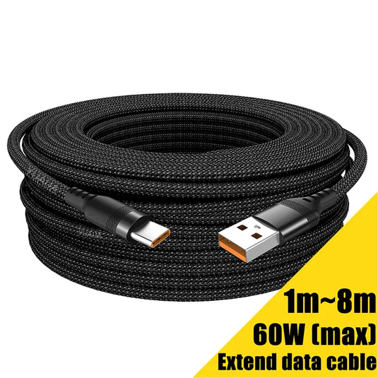 USB Type-C & Micro USB Fast Charging Cable 3M/5M/8M – For iPhone, Android, Huawei & Xiaomi