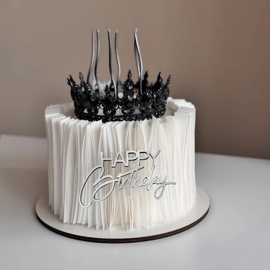 3PCS Happy Birthday Cake Topper Simple Lines Acrylic Gold Silver Black Dessert Toppers for Birthday Party Cake Decorations