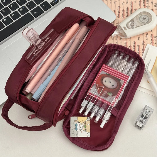 YT Large-Capacity Layered Grid Student Essential Stationery Bag, Partitioned Pencil Case, niche New Model with High Aesthetic VA