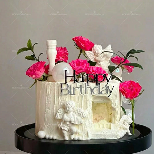 3PCS Happy Birthday Cake Topper Simple Lines Acrylic Gold Silver Black Dessert Toppers for Birthday Party Cake Decorations