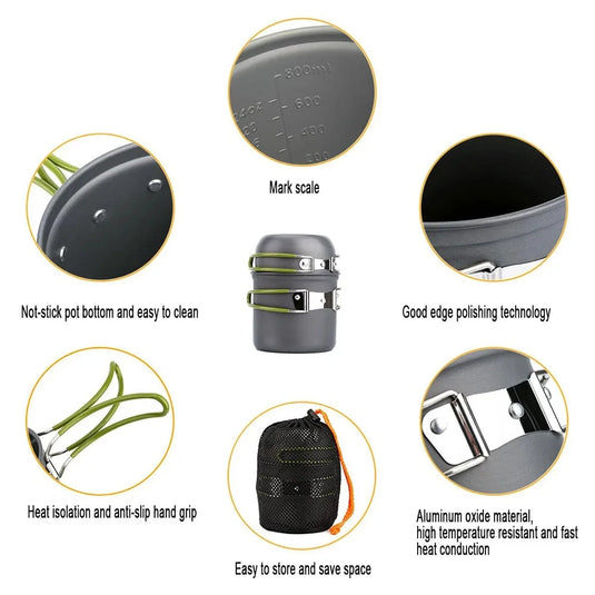 Camping Cookware Mess Kit, Ultralight Camping Pot & Pan Set, Portable Outdoor Cooking Kit