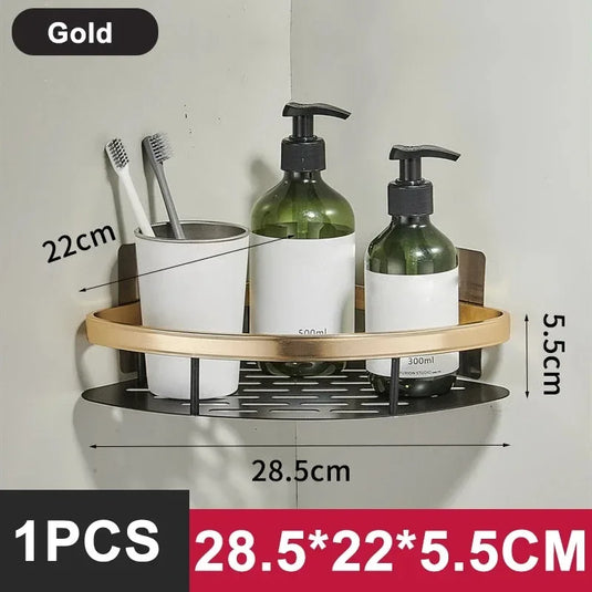 Aluminum Alloy Shower Shelf, No-Drill Bathroom Shelf, Wall-Mounted Shampoo & Kitchen Storage