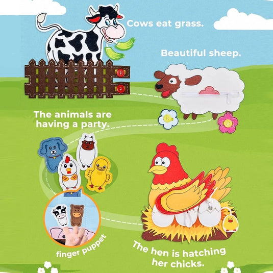 Toddlers Montessori Toys Farm Animal Story Busy Cloth Book Preschool Learning Fine Motor Toys Kids Early Education Felt Book