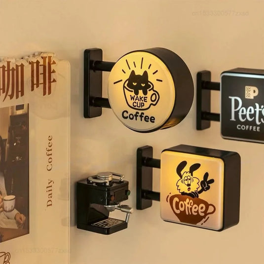 Retro Coffee Corner Creative Atmosphere Light Sign Fridge Magnet Magnetic Home Miniature Pegboard Coffee Shop Glowing Decoration