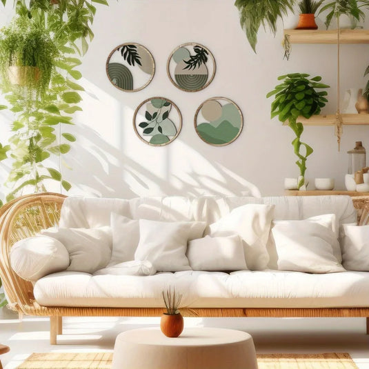 4-Piece Bohemian Wooden Wall Art Set, Minimalist Geometric Boho Wall Decor for Nursery