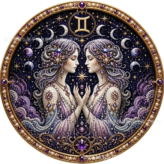12 Zodiac Signs Pearl Art Kit, Round Constellation Themed DIY Beaded Artwork, Astrology Wall Decor Craft Set for Zodiac Lovers