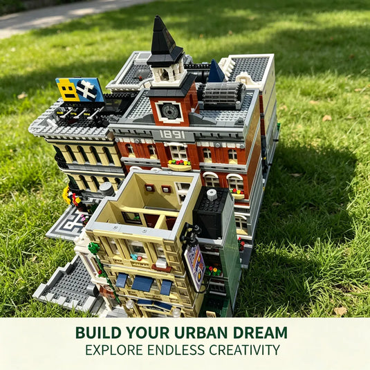 City House Street View Building Blocks Classic Architecture Collection Set Grand Emporium Police Station Town Hall Model Complete Square Scene Assembly Bricks Decorative Display Toy Ideal Holiday Birthday Gift For Collectors