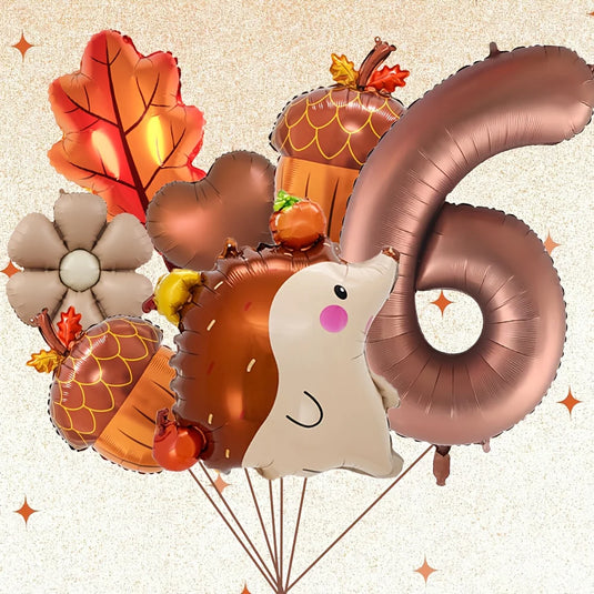 7pcs Autumn Pinecone Hedgehog Balloon Set 32 inch Brown Number 1-9 Birthday Balloon Thanksgiving Party Decoration Photo Props