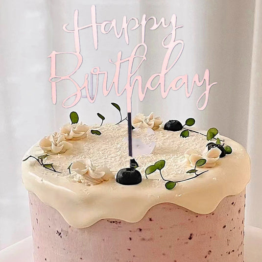 3PCS Happy Birthday Cake Topper Simple Lines Acrylic Gold Silver Black Dessert Toppers for Birthday Party Cake Decorations