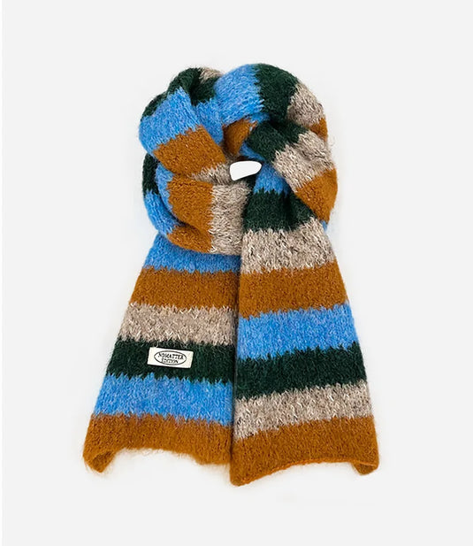Luxury Designer Classic Color Blocking Style Dopamine Wool Scarf Women Winter Thick Soft Warm Knit Couple Muffler Men Thermal