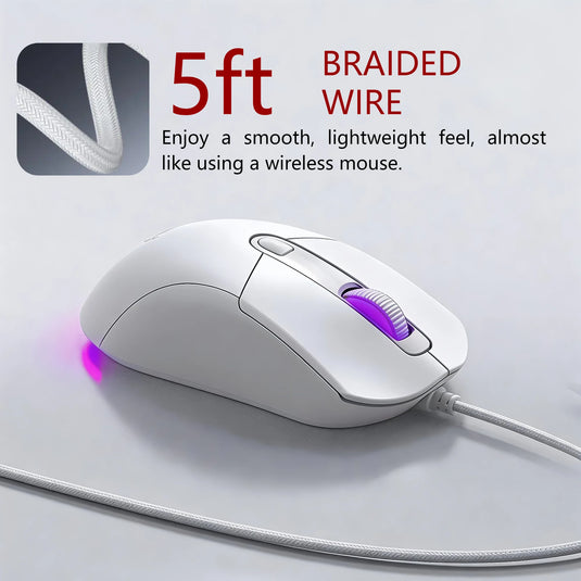 Wired Gaming Mouse RGB 6 Buttons Programmable Gaming Mouse 4 DPI Adjustable Gamer Mouse Ergonomic Computer Mouse 1.5m Braided Cable RGB Breathing Light Mouse for PC Laptop Desktop Gaming Mice Purple