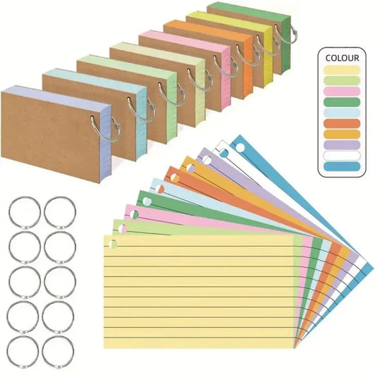 Kawai 50Pcs Binder Horizontal Line Memo Book Loose Leaf Index Cards Flash Cards Small Revision Cards for Study Office NotePads
