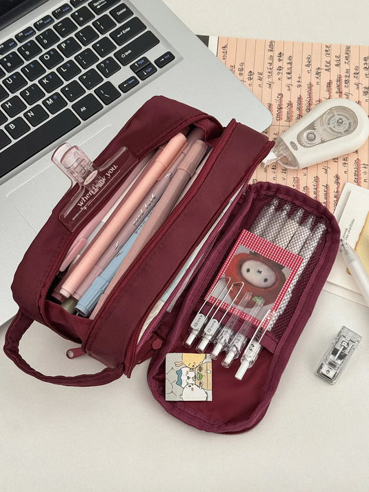 YT Large-Capacity Layered Grid Student Essential Stationery Bag, Partitioned Pencil Case, niche New Model with High Aesthetic VA