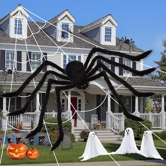 Giant Black Plush Spider Halloween Decoration 30–200cm
