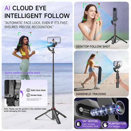 Desktop Gimbal AI Tracking Handheld Stabilizer C22 Selfie Stick Tripod for Cell Phones Record Video/Vlog, Optional Fill Light