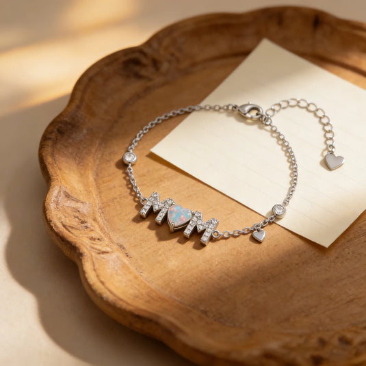 Gifts for Mother from Child,Family Love Jewelry,White Opal & Cubic Zircon,Sentimental MOM Bracelet Perfect for Mother's Day Gift