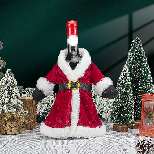 Wine bottle Christmas decoration velvet plush wine bottle bag Christmas red wine set for restaurant decoration