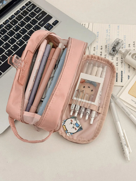 YT Large-Capacity Layered Grid Student Essential Stationery Bag, Partitioned Pencil Case, niche New Model with High Aesthetic VA