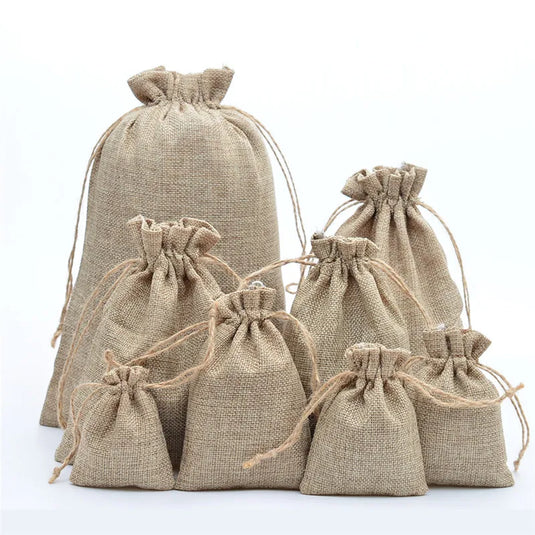 Vintage Retro Drawstring Jute Burlap Bags Christmas Halloween Wedding Birthday Party Festival Supplies Candy Chocolate Gift Bags