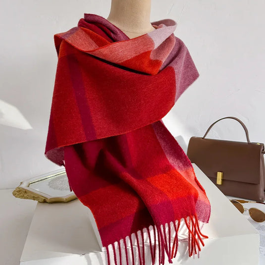 High Quality 100% Pure Wool Plaid Scarf Women Couples Winter Autumn Soft Warm Tassel Classic Muffler Ladies Thermal Shawl Female