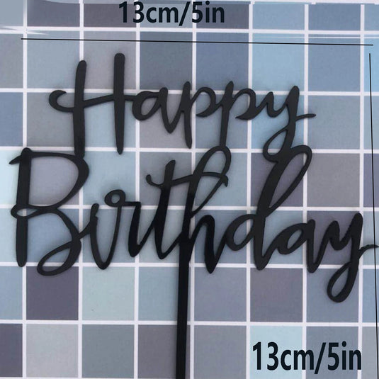 3PCS Happy Birthday Cake Topper Simple Lines Acrylic Gold Silver Black Dessert Toppers for Birthday Party Cake Decorations