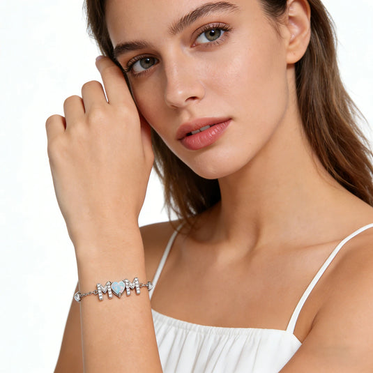 Gifts for Mother from Child,Family Love Jewelry,White Opal & Cubic Zircon,Sentimental MOM Bracelet Perfect for Mother's Day Gift