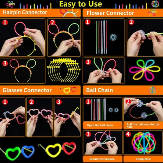 50/100PCS Glow Stick Set with 17 Accessories DIY Perfect for Vibrant Party Supplies for Concert Halloween Festivals Events Part