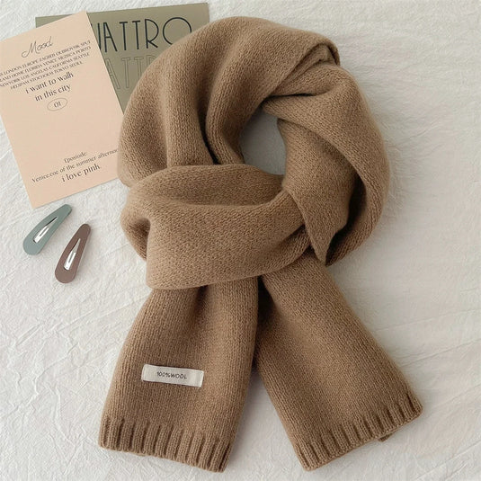 100% Wool Knit Long Scarf – Solid Color Unisex Scarf for All Seasons