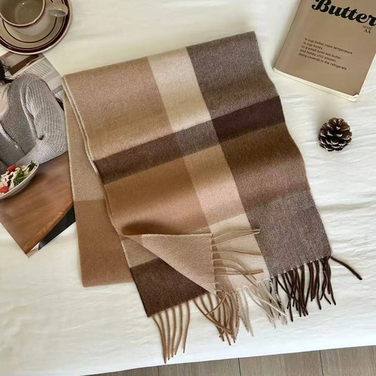 Men Scarf 100% Wool Plaid Warm Soft Muffler Female Winter Autumn Couple Cashmere Windproof Stripe Tassel Shawl Male Thick Scarf
