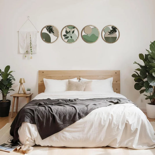 4-Piece Bohemian Wooden Wall Art Set, Minimalist Geometric Boho Wall Decor for Nursery