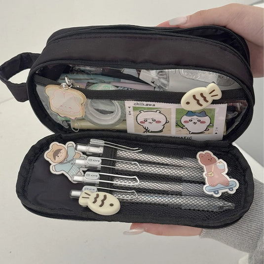 YT Large-Capacity Layered Grid Student Essential Stationery Bag, Partitioned Pencil Case, niche New Model with High Aesthetic VA