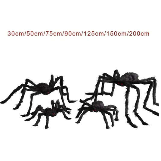 Giant Black Plush Spider Halloween Decoration 30–200cm